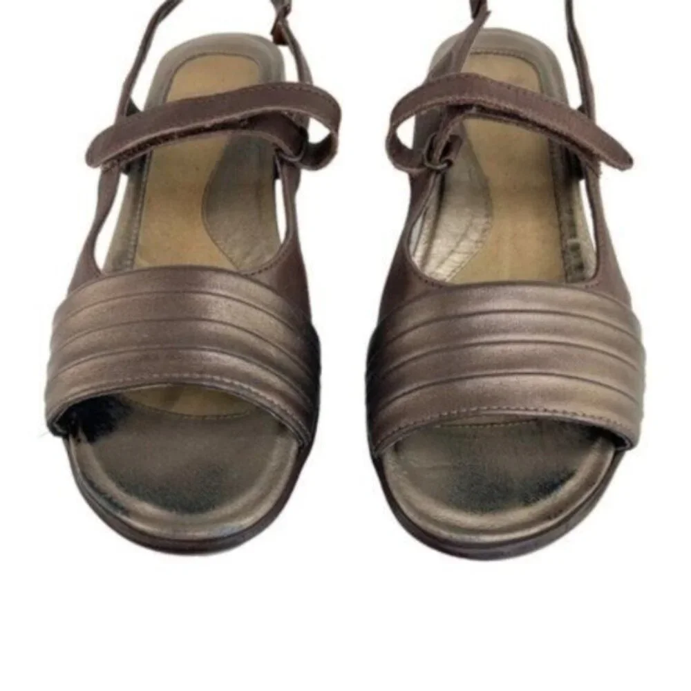 Naot Strappy Slingback Wedge Peeptoe Sandals Bronzed Brown